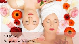  Presentation with set flowers tagetes patula - Slides consisting of symmetry faces - two girls relaxing background and a  colored foreground