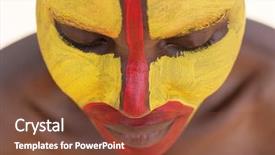  Presentation with tribal - PPT layouts consisting of symmetry faces - young african girl tribal painted background and a tawny brown colored foreground