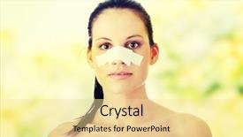  Presentation with surgery - Presentation theme consisting of symmetry faces - young beautiful woman after nose background and a blonde colored foreground