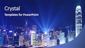  Presentation with symphony - Colorful presentation design enhanced with symphony - hong kong skyline at night backdrop and a navy blue colored foreground