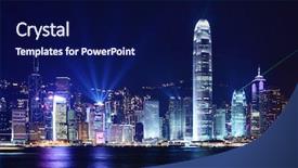  Presentation with symphony - Beautiful PPT theme featuring symphony - hong kong skyline at night backdrop and a navy blue colored foreground