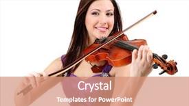  Presentation with group of three young girl - Slide deck enhanced with symphony orchestra - beautiful young girl with violin background and a coral colored foreground