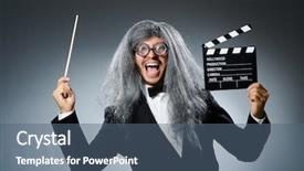  Presentation with symphony orchestra - Audience pleasing slides consisting of symphony orchestra - funny man with movie clapboard backdrop and a  colored foreground