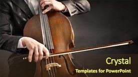  Presentation with symphony - Audience pleasing presentation design consisting of symphony orchestra - man playing on cello backdrop and a tawny brown colored foreground