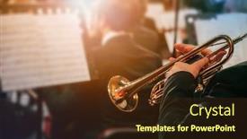  Presentation with classical - Audience pleasing PPT layouts consisting of symphony-orchestra-on-stage-hands backdrop and a tawny brown colored foreground