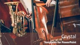  Presentation with classical music - Audience pleasing PPT theme consisting of symphony-orchestra-on-stage-hands backdrop and a tawny brown colored foreground