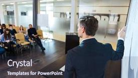  Presentation with speaker - Audience pleasing PPT theme consisting of symposium - back view of intelligent speaker backdrop and a  colored foreground