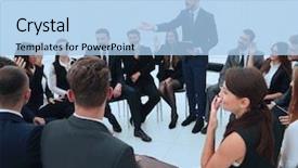  Presentation with questions - Presentation theme consisting of symposium - coach asks questions background and a light blue colored foreground