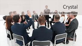  Presentation with questions - Cool new PPT theme with symposium - coach asks questions backdrop and a light gray colored foreground