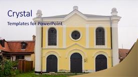  Presentation with jewish synagogue - Presentation design featuring synagogue in spisske podhradie slovakia background and a sky blue colored foreground