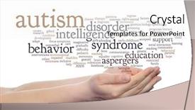  Presentation with autism hands - Presentation theme having synapse - concept conceptual childhood autism syndrome background and a  colored foreground