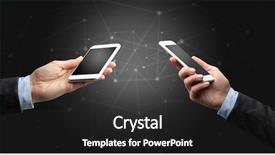  Presentation with wireless network - Slide set with sync network icon - close up of two hands background and a dark gray colored foreground