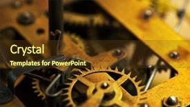  Presentation with gears - Presentation having synchronization - clockwork old brass gears background and a tawny brown colored foreground