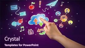  Presentation with female leader social media - Colorful slides enhanced with synchronization - female hand toucing mixed media backdrop and a wine colored foreground