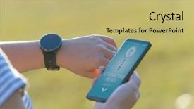  Presentation with smartwatch - Slide deck having synchronization - woman uses the smartwatch background and a yellow colored foreground