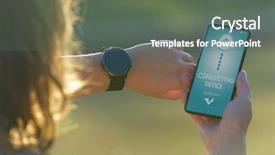  Presentation with retail smart phone - Audience pleasing PPT theme consisting of synchronization - woman uses the smartwatch backdrop and a gray colored foreground