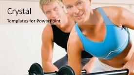  Presentation with gymnastics - Slides consisting of very attractive and sportive couple doing power gymnastics with barbells background and a coral colored foreground