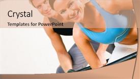  Presentation with gymnastics - Beautiful presentation theme featuring very attractive and sportive couple doing power gymnastics with barbells backdrop and a coral colored foreground