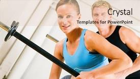  Presentation with gymnastics - Colorful slides enhanced with very attractive and sportive couple doing power gymnastics with barbells backdrop and a lemonade colored foreground