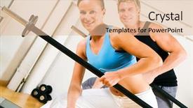  Presentation with gymnastics - Presentation theme having very attractive and sportive couple doing power gymnastics with barbells background and a lemonade colored foreground