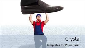  Presentation with worker - Slide deck consisting of syndicalism - businessman trying to trample background and a light blue colored foreground