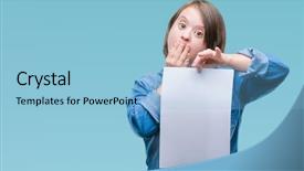  Presentation with down syndrome - Slide deck consisting of syndrome holding blank paper sheet background and a light blue colored foreground