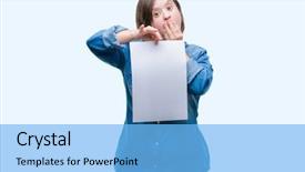  Presentation with down syndrome - Audience pleasing slides consisting of syndrome holding blank paper sheet backdrop and a light blue colored foreground