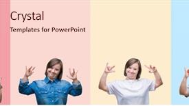  Presentation with colorful music - Slide set with syndrome woman over colorful stripes background and a lemonade colored foreground