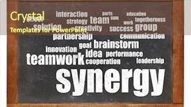  Presentation with synergy - PPT theme having text on a vintage slate background and a tawny brown colored foreground