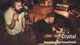  Presentation with music band - Amazing PPT theme having synthesizer - professional music band recording song backdrop and a  colored foreground
