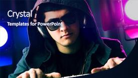  Presentation with disco - PPT layouts featuring synthes - dj mixing music at disco background and a navy blue colored foreground