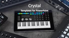  Presentation with musical instrument - Colorful slide set enhanced with synthesizing - piano synthesizer app on tablet backdrop and a tawny brown colored foreground