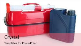  Presentation with diesel - Beautiful presentation design featuring synthetic chemistry - diesel and oil canisters isolated backdrop and a  colored foreground