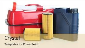  Presentation with diesel - Slide set having synthetic chemistry - diesel and oil canisters isolated background and a  colored foreground