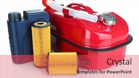  Presentation with diesel - Slide deck having synthetic chemistry - diesel and oil canisters isolated background and a  colored foreground