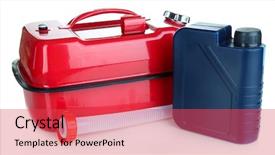  Presentation with diesel - Slide deck enhanced with synthetic chemistry - diesel and oil canisters isolated background and a  colored foreground