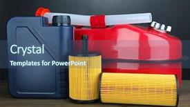  Presentation with diesel - Slide set featuring synthetic chemistry - diesel and oil canisters background and a  colored foreground