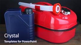  Presentation with diesel - Presentation design featuring synthetic chemistry - diesel and oil canisters background and a  colored foreground