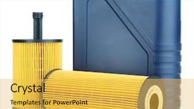  Presentation with motor oil - Colorful PPT theme enhanced with synthetic chemistry - motor oil canister and filters backdrop and a yellow colored foreground