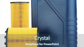  Presentation with motor oil - Presentation design having synthetic chemistry - motor oil canister and filters background and a ocean colored foreground