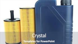  Presentation with motor oil - Audience pleasing presentation design consisting of synthetic chemistry - motor oil canister and filters backdrop and a ocean colored foreground