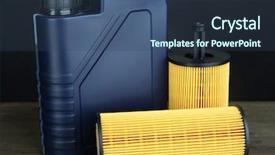  Presentation with motor oil - Beautiful PPT theme featuring synthetic chemistry - motor oil canister on grey backdrop and a  colored foreground