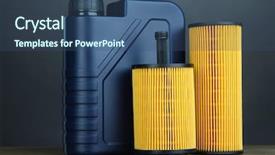  Presentation with motor oil - Colorful slide set enhanced with synthetic chemistry - motor oil canister on grey backdrop and a  colored foreground