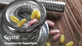  Presentation with drugs - Cool new presentation theme with synthetic chemistry - weight disks and drugs backdrop and a dark gray colored foreground