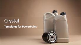  Presentation with motor oil - Audience pleasing PPT theme consisting of synthetic fuels - motor oil containers backdrop and a coral colored foreground