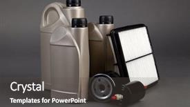  Presentation with motor oil - Audience pleasing presentation design consisting of synthetic fuels - motor oil containers backdrop and a dark gray colored foreground