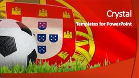  Presentation with football - Audience pleasing slides consisting of synthetic turf - black and white leather football backdrop and a crimson colored foreground