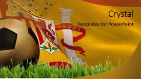  Presentation with gold - Colorful theme enhanced with synthetic turf - gold football against close-up backdrop and a  colored foreground