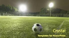  Presentation with sports field - PPT theme featuring synthetic turf - soccer ball on sports field background and a tawny brown colored foreground