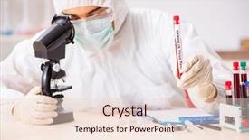  Presentation with testing blood - PPT theme consisting of syphilis - young handsome lab assistant testing background and a  colored foreground